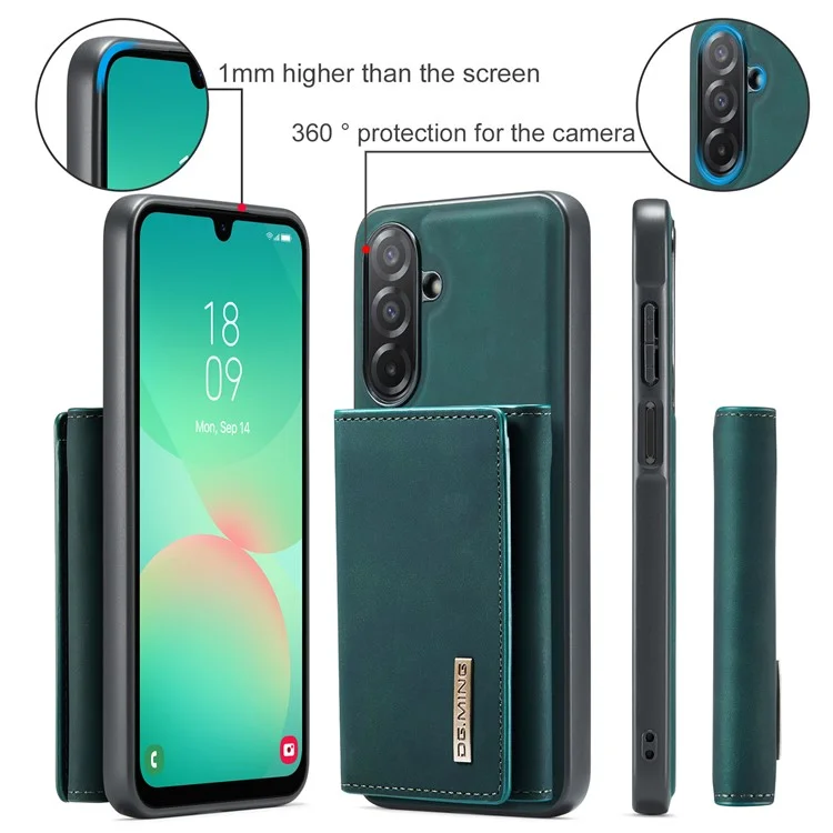 DG.MING M1 Series for Samsung Galaxy A26 5G Case Kickstand PU Phone Cover with Detachable Wallet - Green
