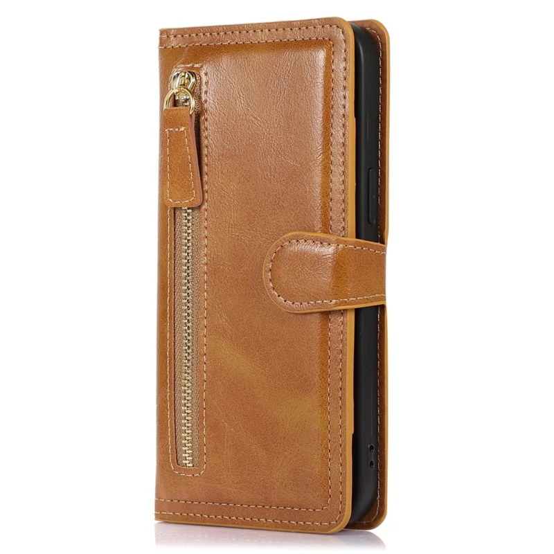 Ziplader Flip Leren Hoesje voor Samsung Galaxy S25 Edge met Pasjeshouder - Oranje