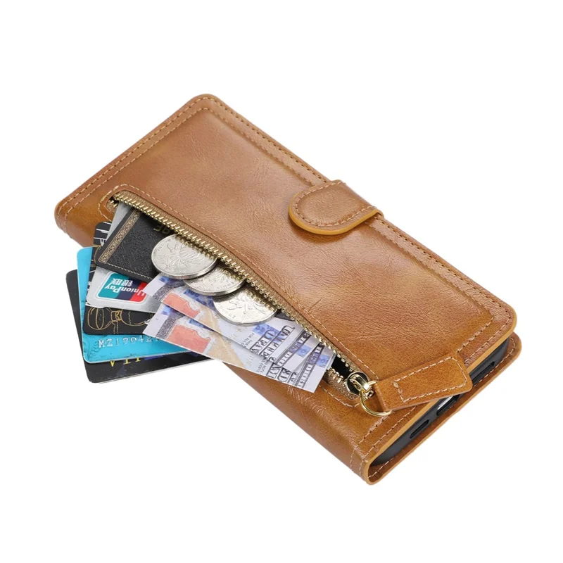 Ziplader Flip Leren Hoesje voor Samsung Galaxy S25 Edge met Pasjeshouder - Oranje