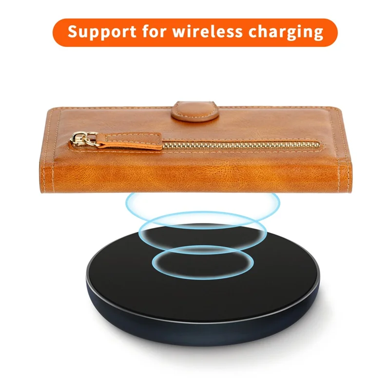 Ziplader Flip Leren Hoesje voor Samsung Galaxy S25 Edge met Pasjeshouder - Oranje