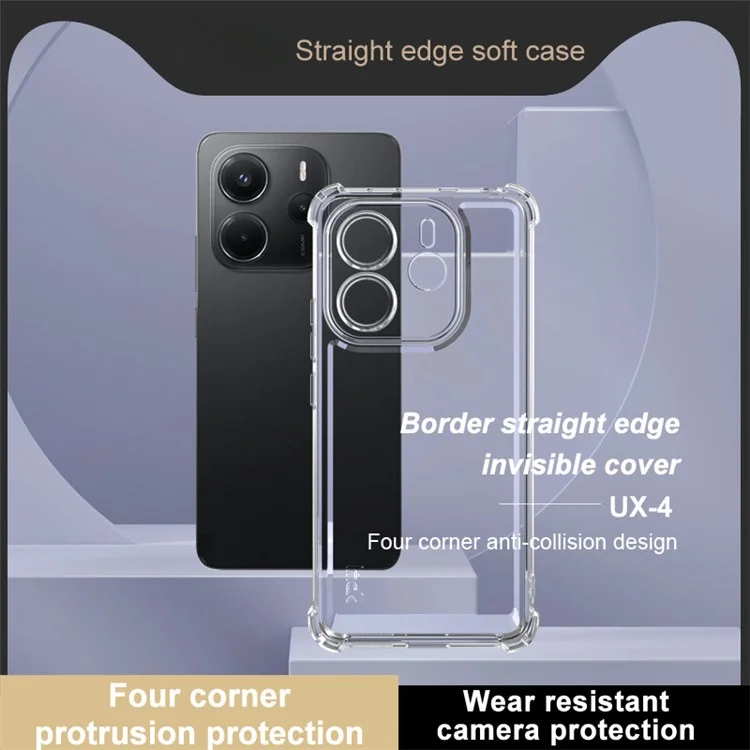 IMAK UX-4 Series For Xiaomi Redmi Note 14 4G (163.25mm) Case Straight Frame Four Corner Shockproof Clear TPU Cover