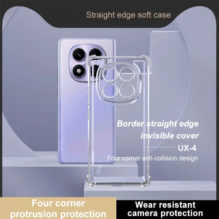 IMAK UX-4 Series For Xiaomi Redmi Note 14 Pro 4G Case Straight Frame Four Corner Shockproof Clear TPU Cover