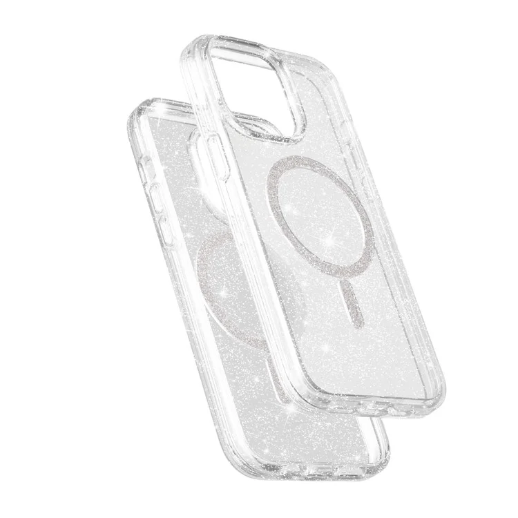 For iPhone 13 Pro Phone Case Compatible with MagSafe Glitter PC + TPU Hybrid Shockproof Cover - White