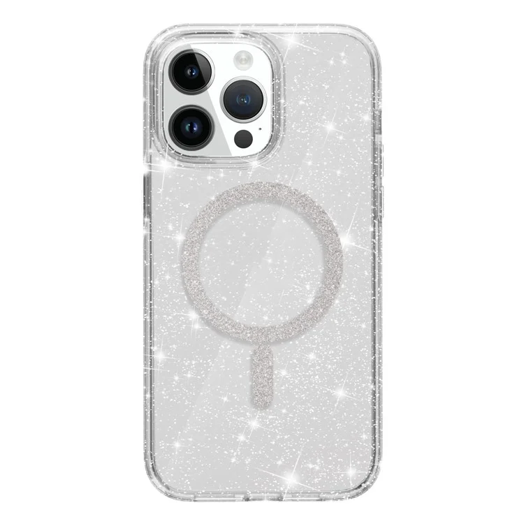 For iPhone 13 Pro Phone Case Compatible with MagSafe Glitter PC + TPU Hybrid Shockproof Cover - White