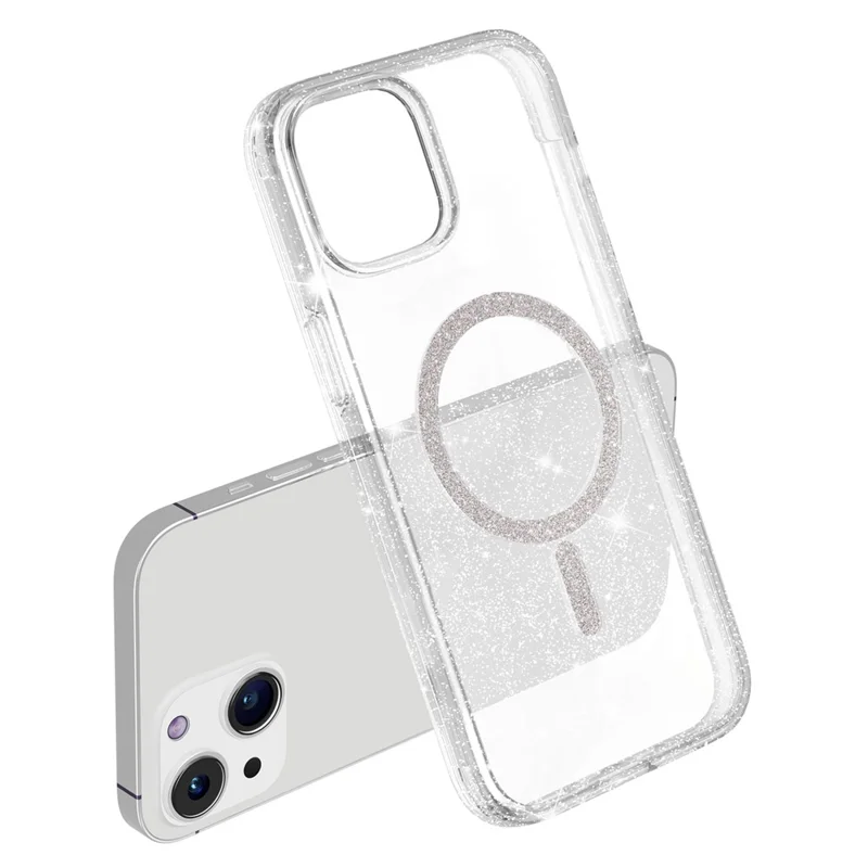 Cover per iPhone 15 Plus / 14 Plus Compatibile con MagSafe, Ibrido PC + TPU Antiurto con Glitter - Bianco
