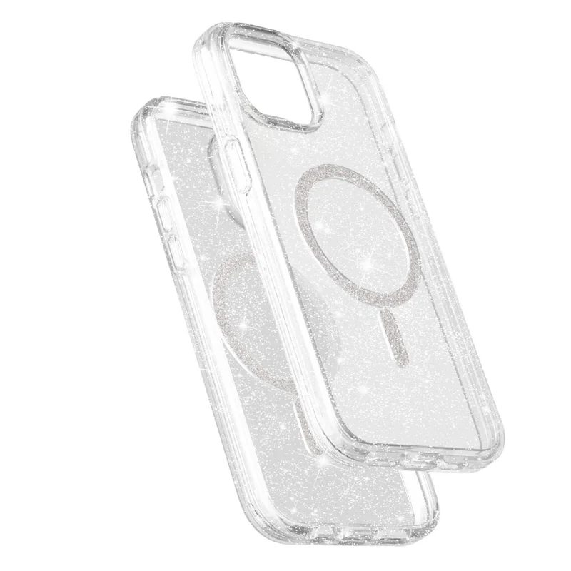 Cover per iPhone 15 Plus / 14 Plus Compatibile con MagSafe, Ibrido PC + TPU Antiurto con Glitter - Bianco