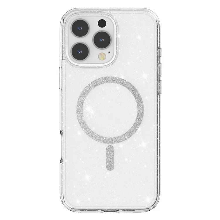 For iPhone 16 Pro Max Phone Case Compatible with MagSafe Glitter PC + TPU Hybrid Shockproof Cover - White