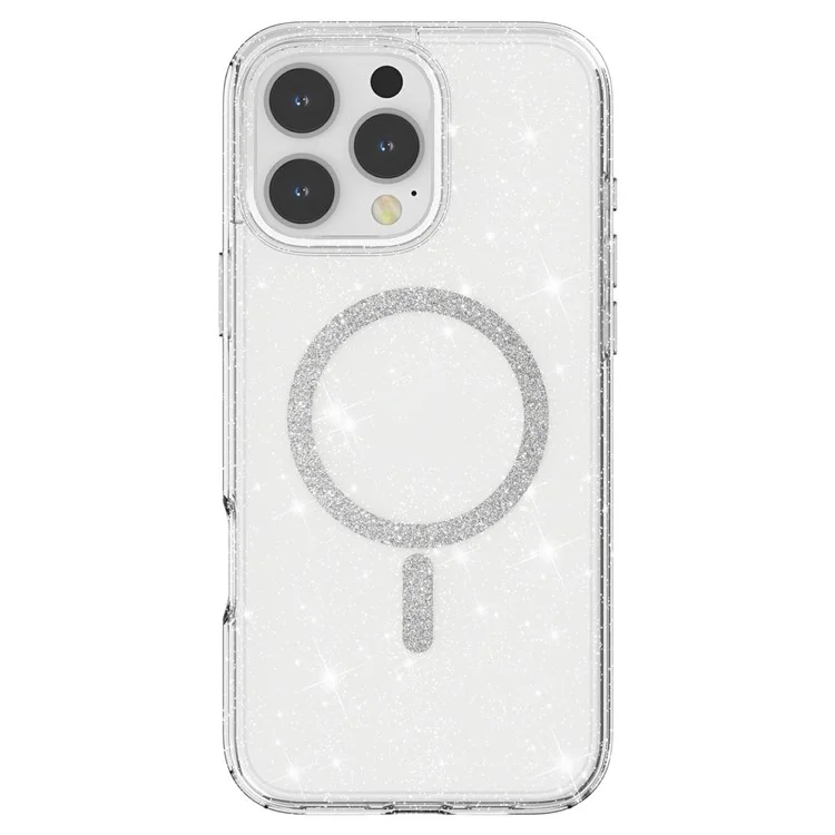 For iPhone 16 Pro Phone Case Compatible with MagSafe Glitter PC + TPU Hybrid Shockproof Cover - White