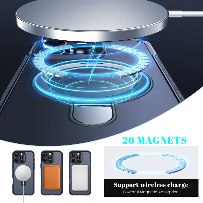 For iPhone 16 Pro Max Case with Magnetic Kickstand TPU + PC Anti Drop Phone Cover - Sapphire