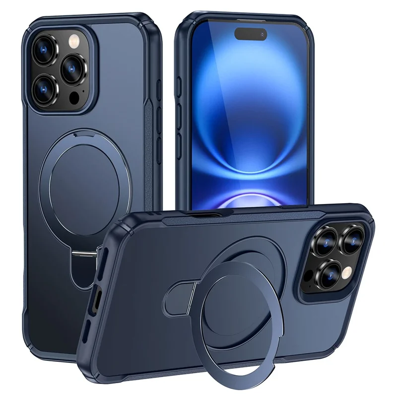 For iPhone 16 Pro Case with Magnetic Kickstand TPU + PC Anti Drop Phone Cover - Sapphire