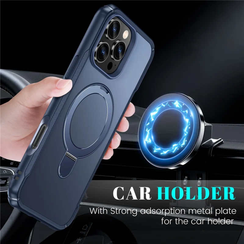 For iPhone 16 Pro Case with Magnetic Kickstand TPU + PC Anti Drop Phone Cover - Sapphire