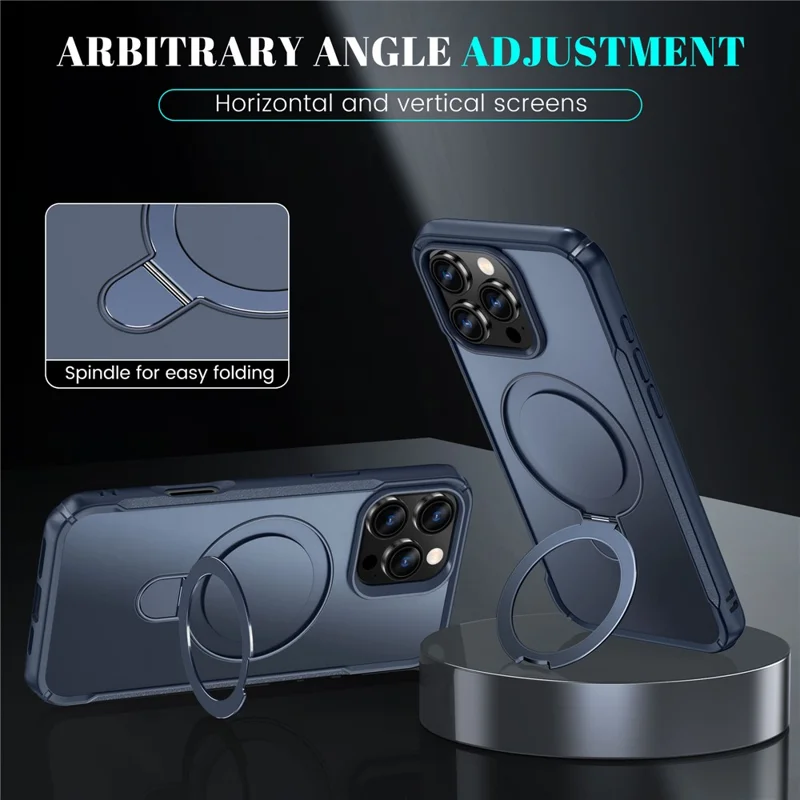 For iPhone 16 Pro Case with Magnetic Kickstand TPU + PC Anti Drop Phone Cover - Sapphire