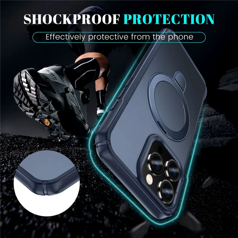 For iPhone 16 Pro Case with Magnetic Kickstand TPU + PC Anti Drop Phone Cover - Sapphire