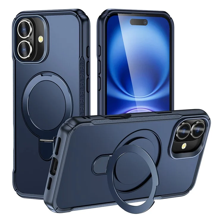 For iPhone 16 Case with Magnetic Kickstand TPU + PC Anti Drop Phone Cover - Sapphire