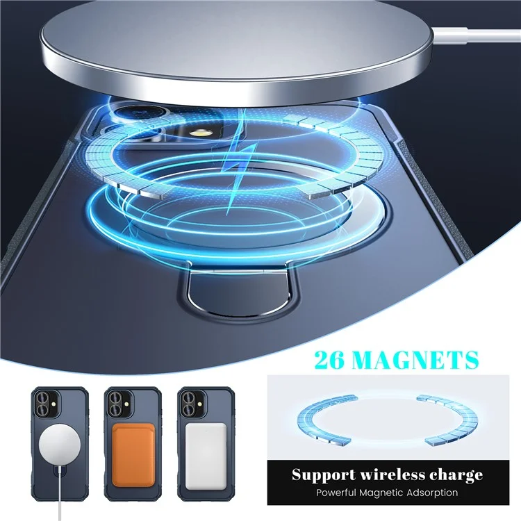 For iPhone 16 Case with Magnetic Kickstand TPU + PC Anti Drop Phone Cover - Sapphire