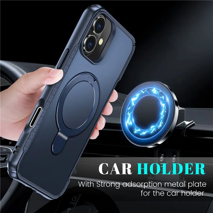 For iPhone 16 Case with Magnetic Kickstand TPU + PC Anti Drop Phone Cover - Sapphire