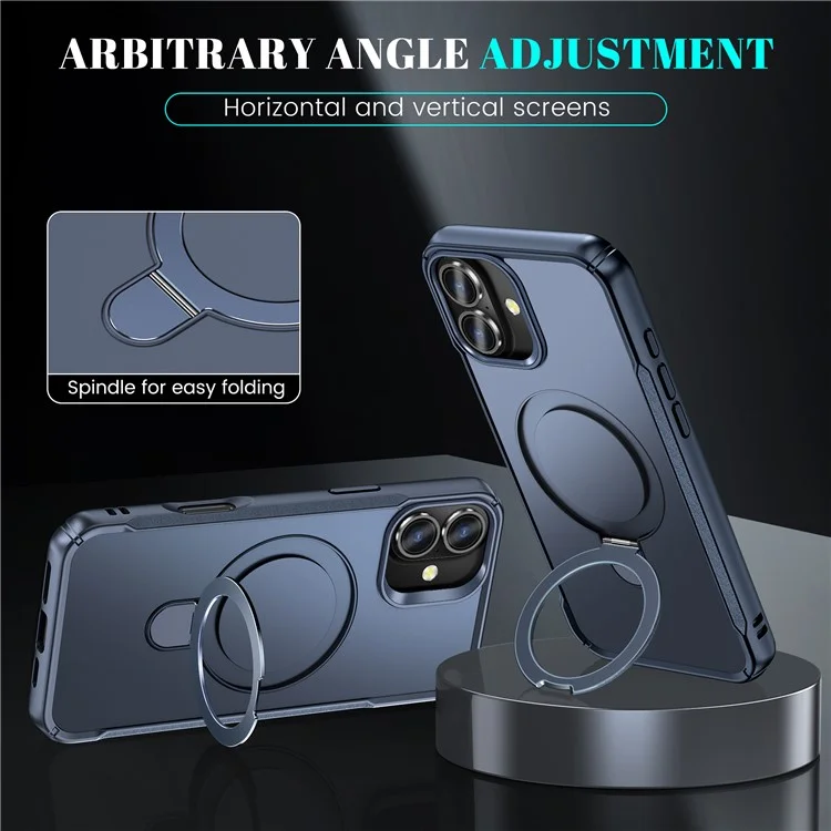 For iPhone 16 Case with Magnetic Kickstand TPU + PC Anti Drop Phone Cover - Sapphire