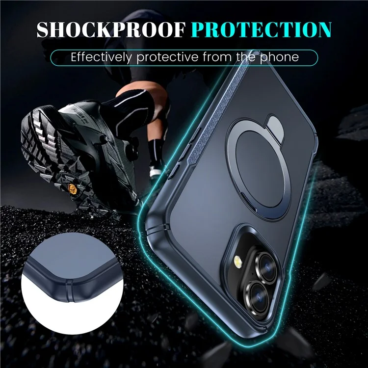 For iPhone 16 Case with Magnetic Kickstand TPU + PC Anti Drop Phone Cover - Sapphire