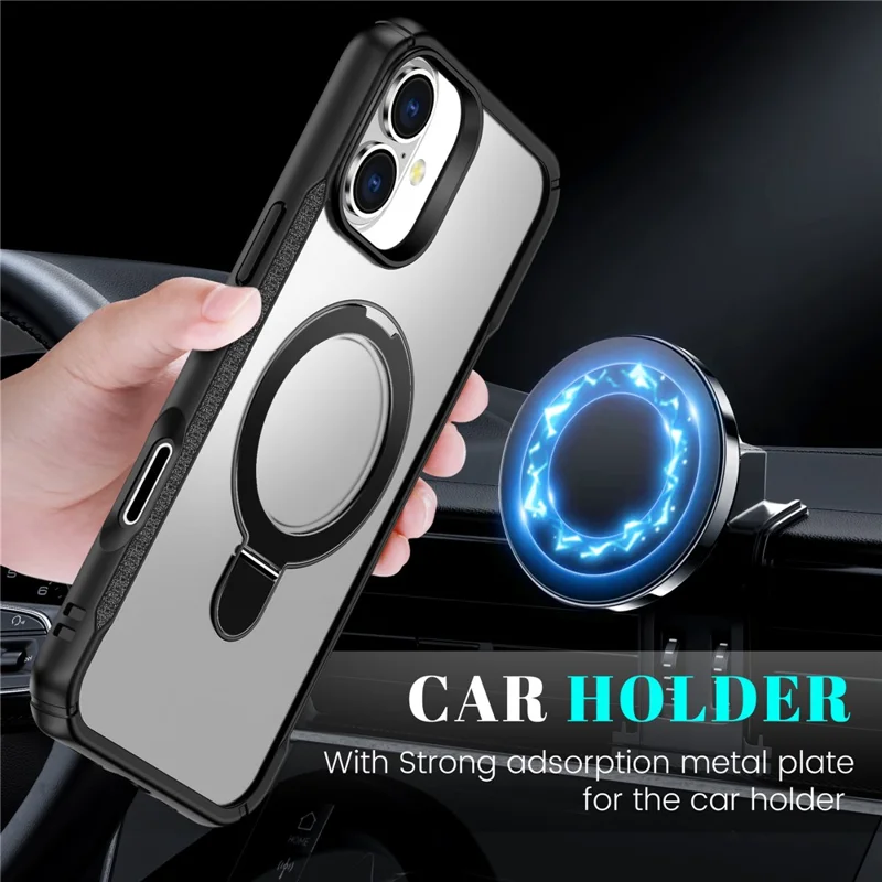 For iPhone 16 Case with Magnetic Kickstand TPU + PC Anti Drop Phone Cover - Matte White
