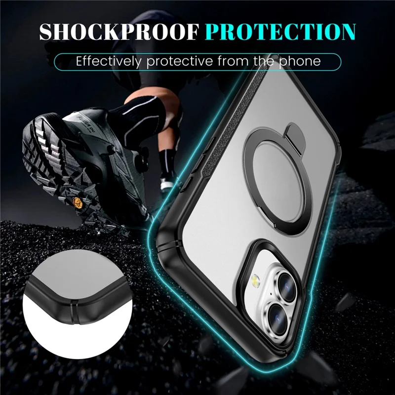 For iPhone 16 Case with Magnetic Kickstand TPU + PC Anti Drop Phone Cover - Matte White