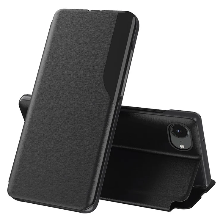 For iPhone 16e Phone Case Folio Flip PU Leather Stand Cover - Black