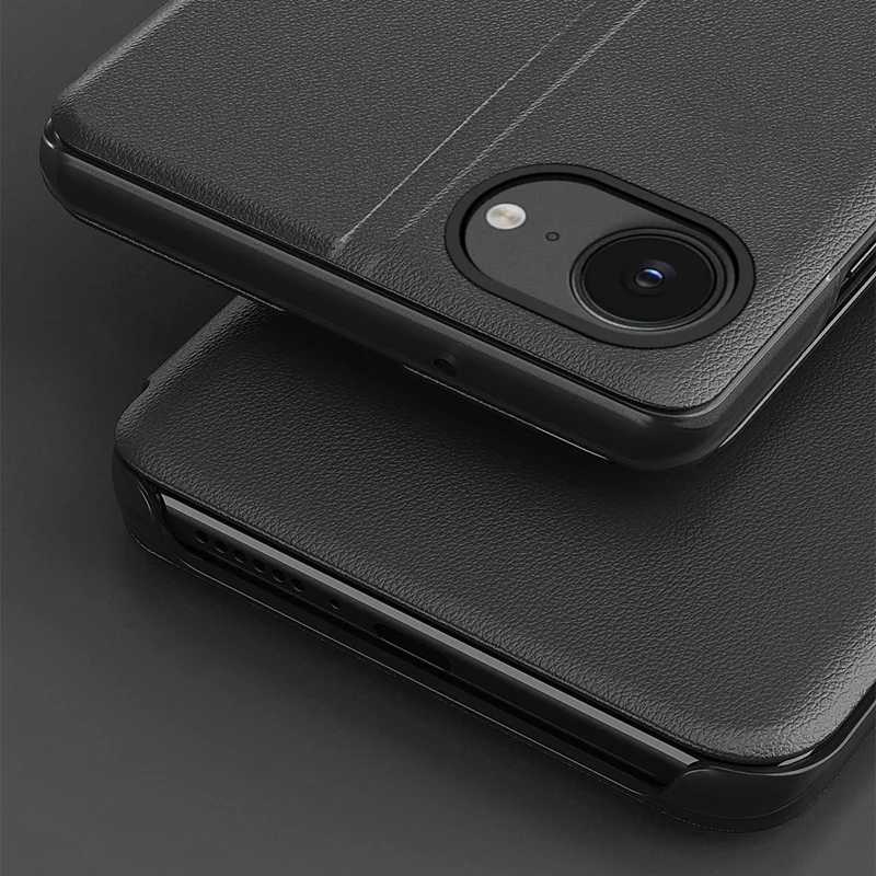 For iPhone 16e Phone Case Folio Flip PU Leather Stand Cover - Black