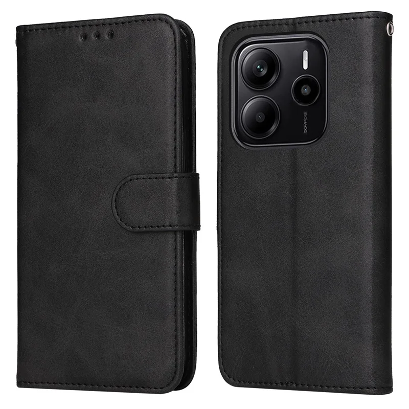 For Xiaomi Redmi Note 14 4G (164.84mm) Case Wallet PU Leather Folio Flip Phone Cover - Black