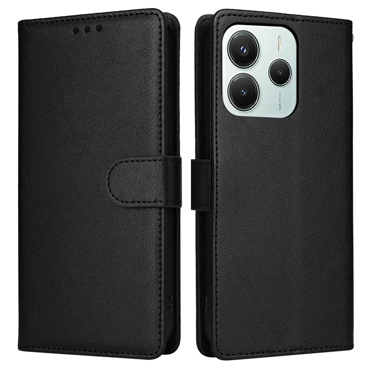For Xiaomi Redmi Note 14 5G / Poco M7 Pro 5G Case Wallet Stand View PU Leather Phone Cover - Black