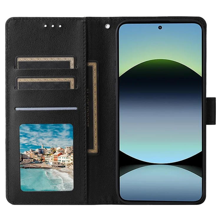 For Xiaomi Redmi Note 14 5G / Poco M7 Pro 5G Case Wallet Stand View PU Leather Phone Cover - Black