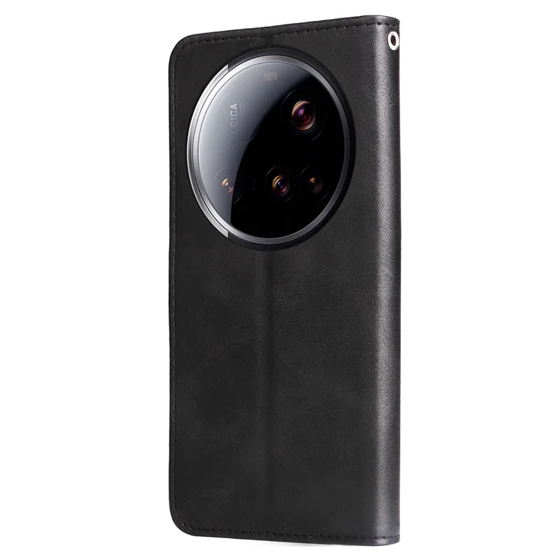 Zippertas voor Xiaomi 15 Ultra, portemonnee-achtige hoes van PU-leer met kalfstextuur - Zwart