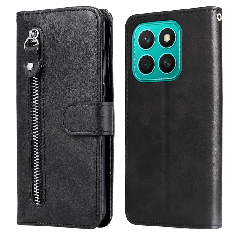 For Honor X8c 4G Case Zipper Wallet Calf Texture PU Leather Phone Cover - Black