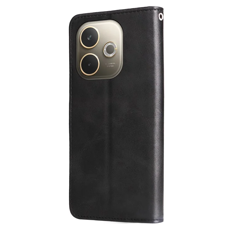 Capa para Oppo A5 Pro 5G com Carteira de Zíper em Couro Sintético Texturizado de Bezerro - Preto
