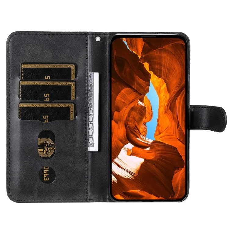 Capa para Oppo A5 Pro 5G com Carteira de Zíper em Couro Sintético Texturizado de Bezerro - Preto