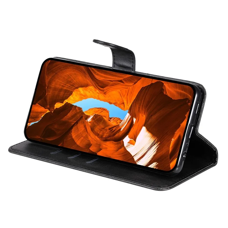 Capa para Oppo A5 Pro 5G com Carteira de Zíper em Couro Sintético Texturizado de Bezerro - Preto