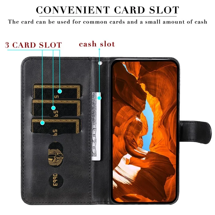 Capa para Oppo A5 Pro 5G com Carteira de Zíper em Couro Sintético Texturizado de Bezerro - Preto