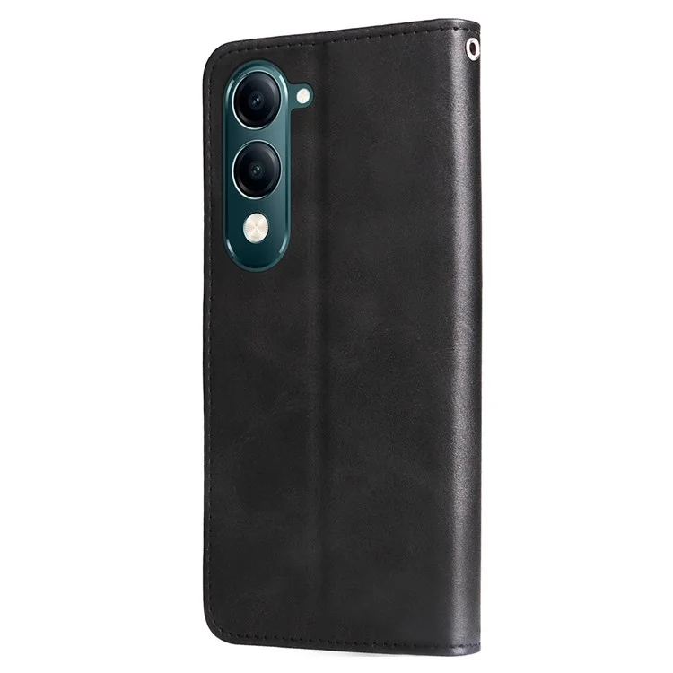 Para vivo Y29s 5G / Y04 4G Capa Carteira com Zíper Textura de Bezerro Capa de Telefone de Couro PU - Preto