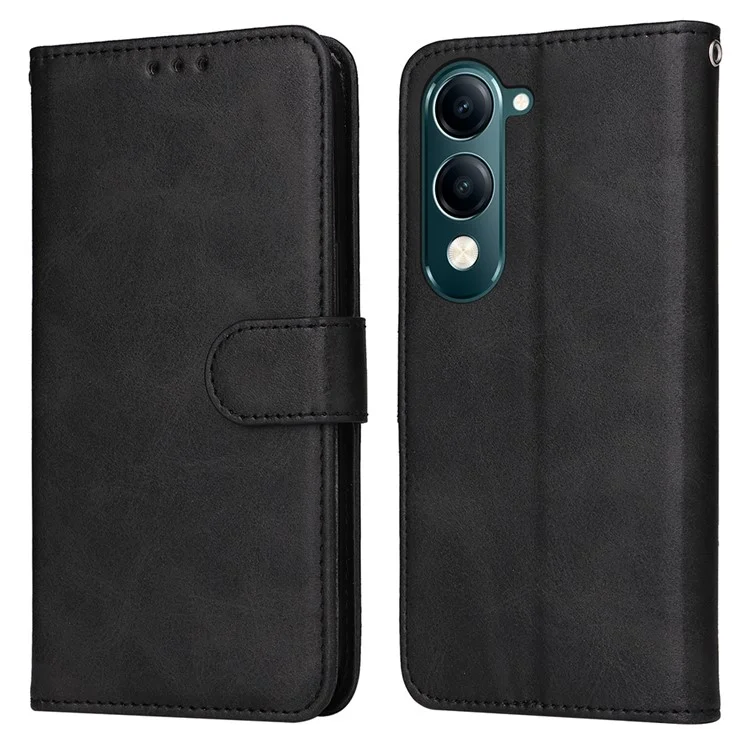 Capa Carteira para vivo Y29s 5G / Y04 4G em Couro PU Estilo Flip - Preto