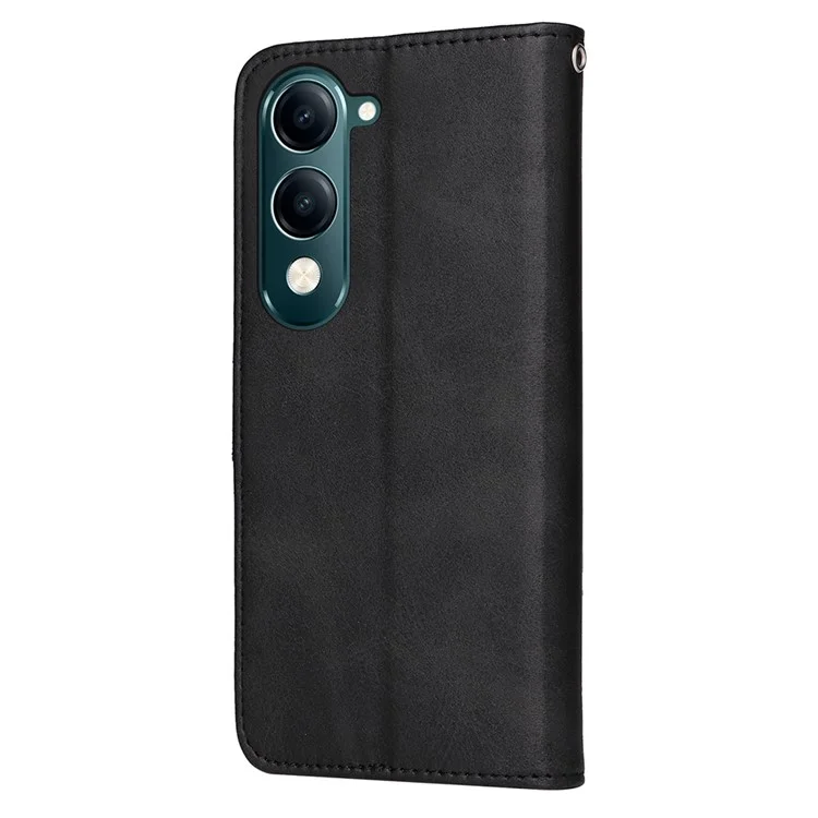 Capa Carteira para vivo Y29s 5G / Y04 4G em Couro PU Estilo Flip - Preto