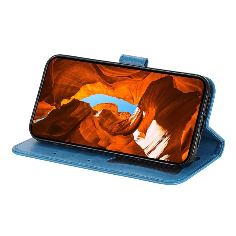 For Xiaomi Redmi Note 14 4G (164.84mm) Case Floral Pattern PU Leather Wallet Stand Phone Cover - Blue