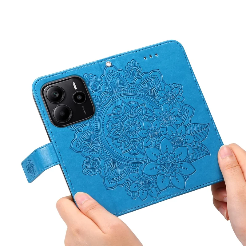 For Xiaomi Redmi Note 14 4G (164.84mm) Case Floral Pattern PU Leather Wallet Stand Phone Cover - Blue