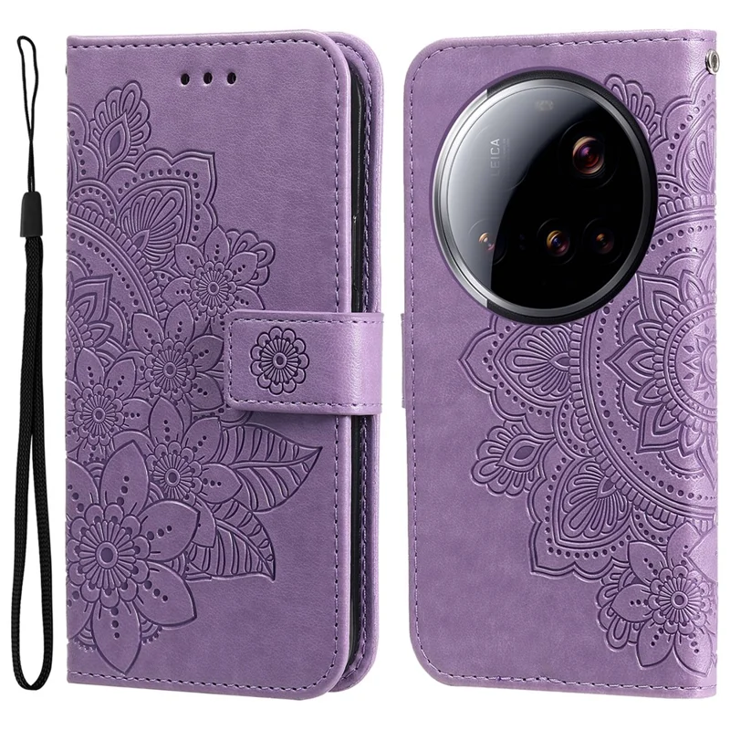 Xiaomi 15 Ultra-hoesje met bloemenpatroon, portemonnee van PU-leer met standaard - Paars