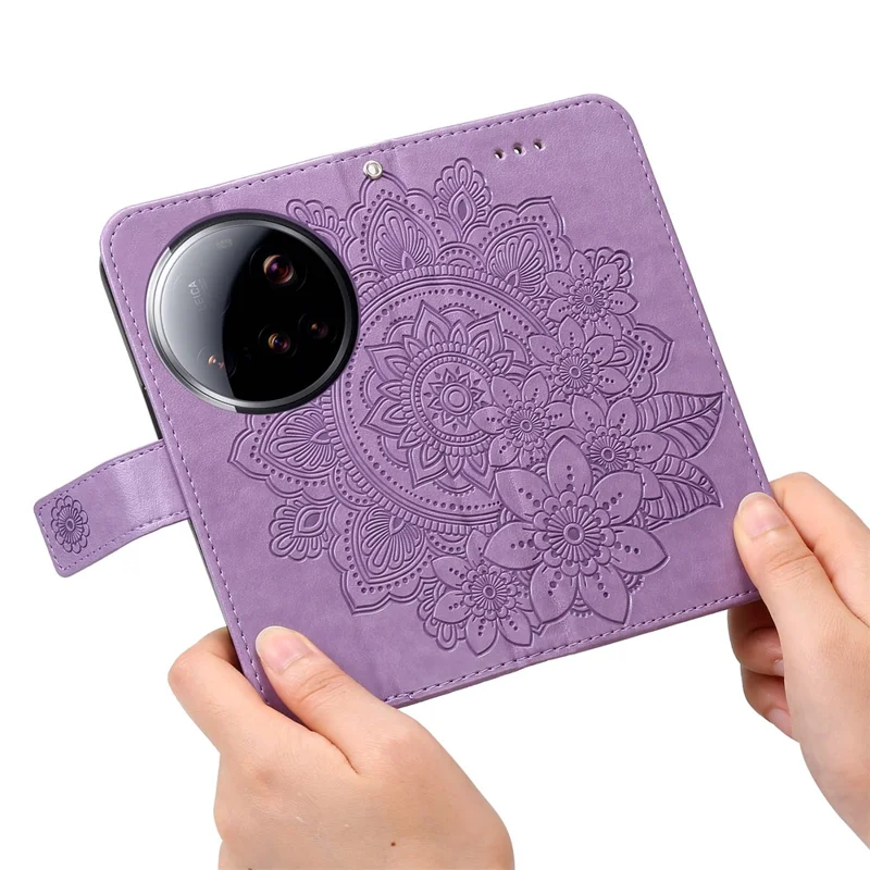 Xiaomi 15 Ultra-hoesje met bloemenpatroon, portemonnee van PU-leer met standaard - Paars