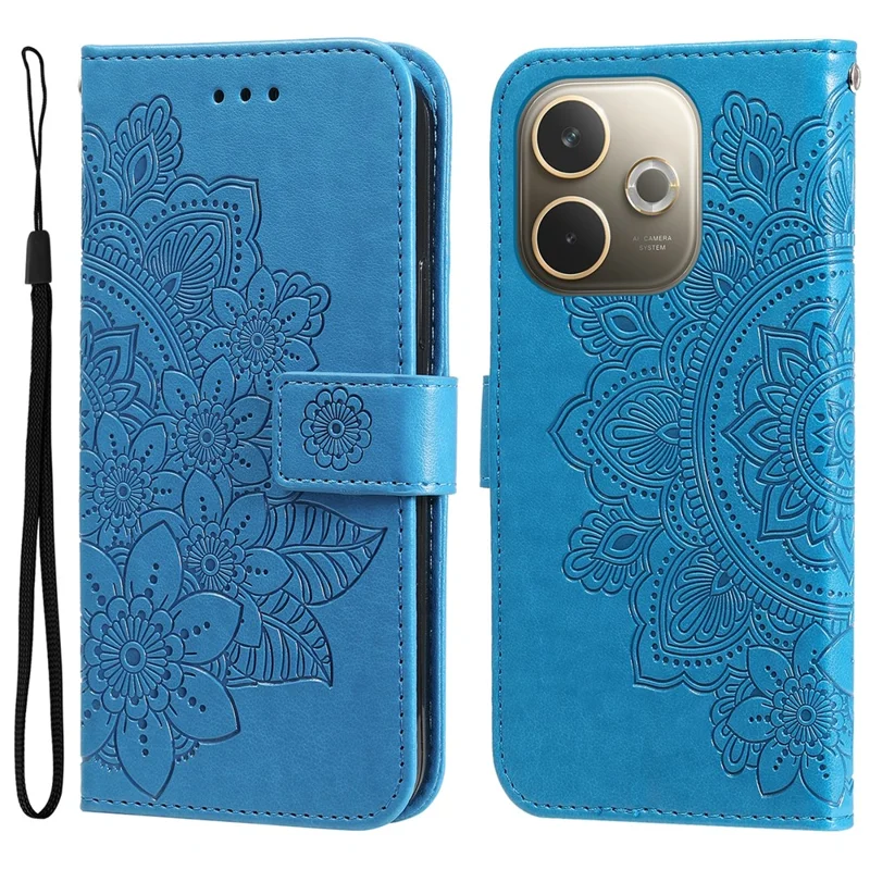 Funda para Oppo A5 Pro 5G de piel sintética con cartera y soporte, diseño floral - Azul