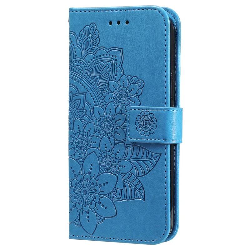 Funda para Oppo A5 Pro 5G de piel sintética con cartera y soporte, diseño floral - Azul