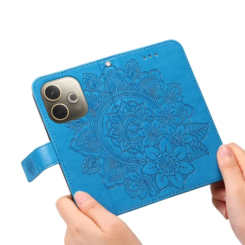 Funda para Oppo A5 Pro 5G de piel sintética con cartera y soporte, diseño floral - Azul