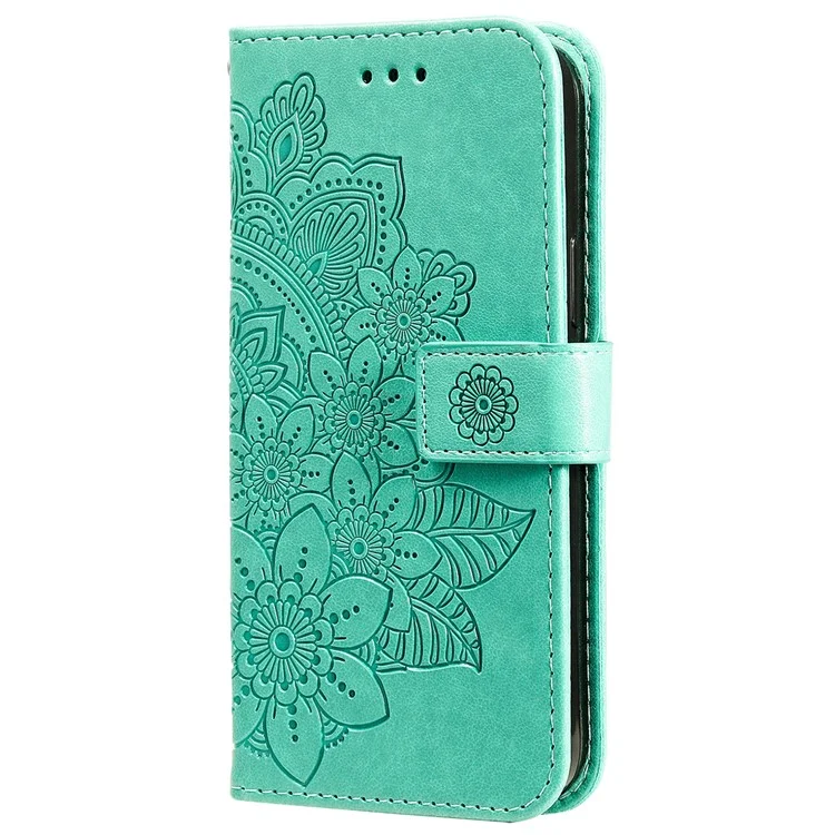 Capa para vivo Y29s 5G / Y04 4G em Couro Sintético com Carteira, Floral, Suporte de Visualização - Verde