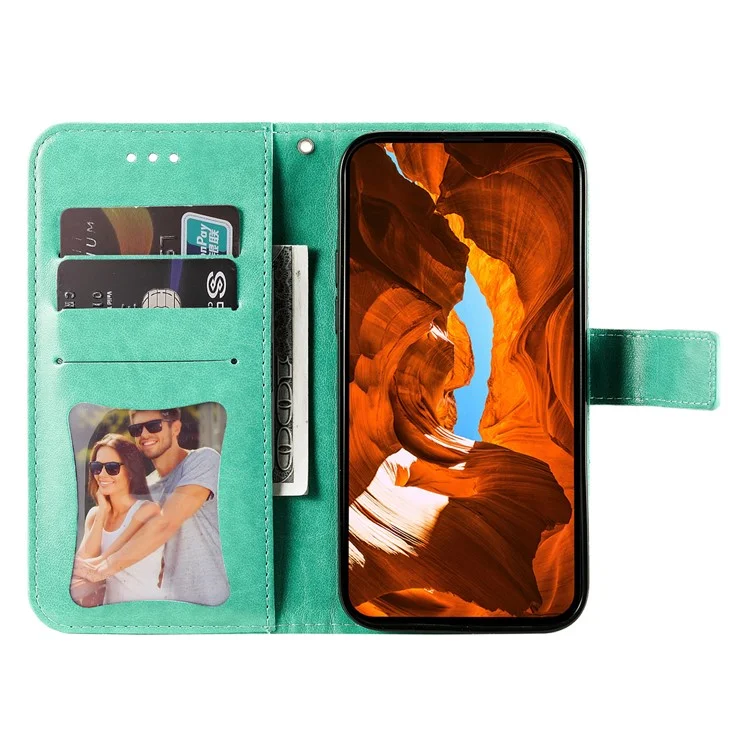 Capa para vivo Y29s 5G / Y04 4G em Couro Sintético com Carteira, Floral, Suporte de Visualização - Verde