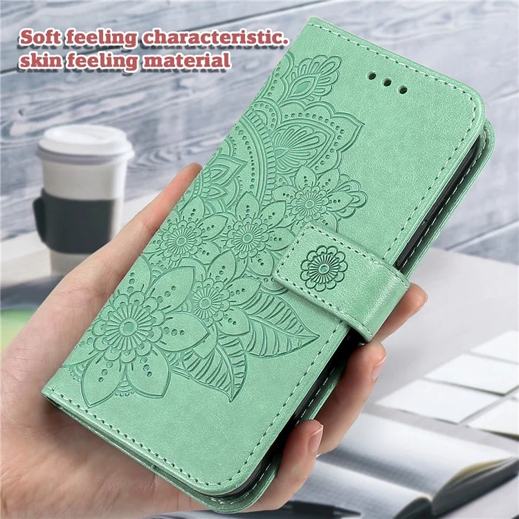 Capa para vivo Y29s 5G / Y04 4G em Couro Sintético com Carteira, Floral, Suporte de Visualização - Verde