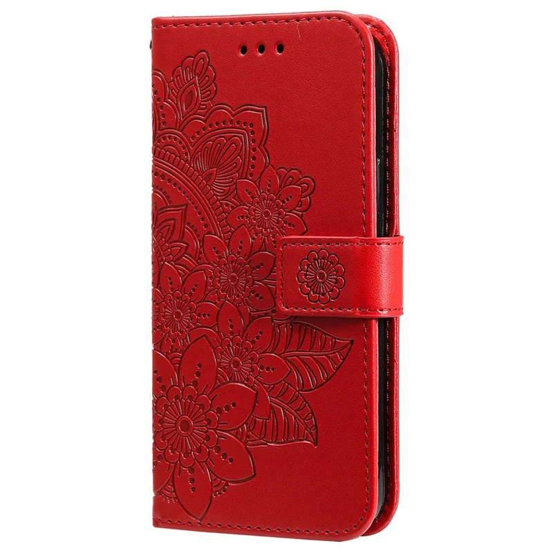 For vivo V50 5G Case Floral Pattern PU Leather Wallet Stand Phone Cover - Red