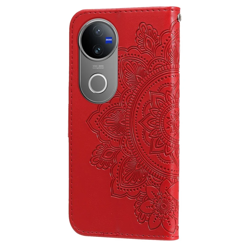 For vivo V50 5G Case Floral Pattern PU Leather Wallet Stand Phone Cover - Red